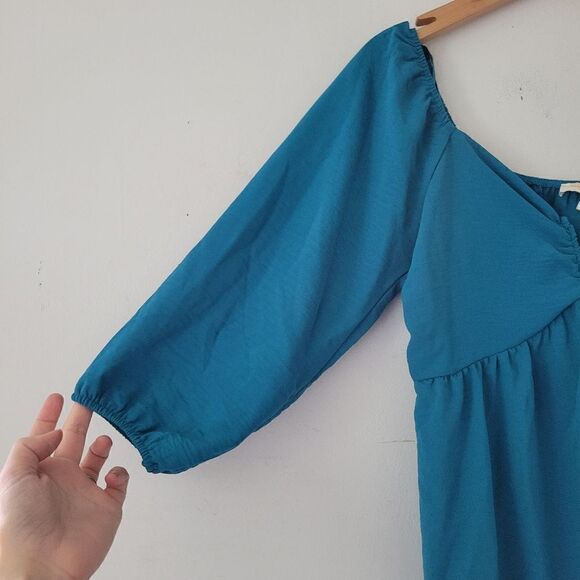 Monteau Teal Mini Dress Puff Sleeves NWT M - Picture 6 of 6